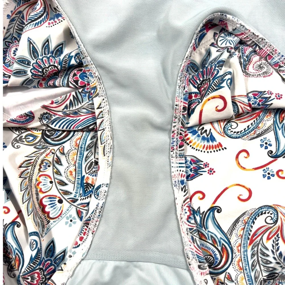Nip Tuck Swim Louise One Piece Swimsuit Size 6 White Paisley Tummy Control‎ EUC